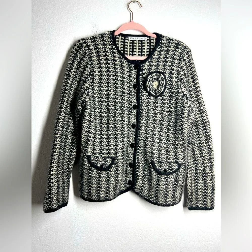 EMRECO Mohair Blend Black White Sweater Cardigan Jacket 2 Packets Size 12UK/8 US